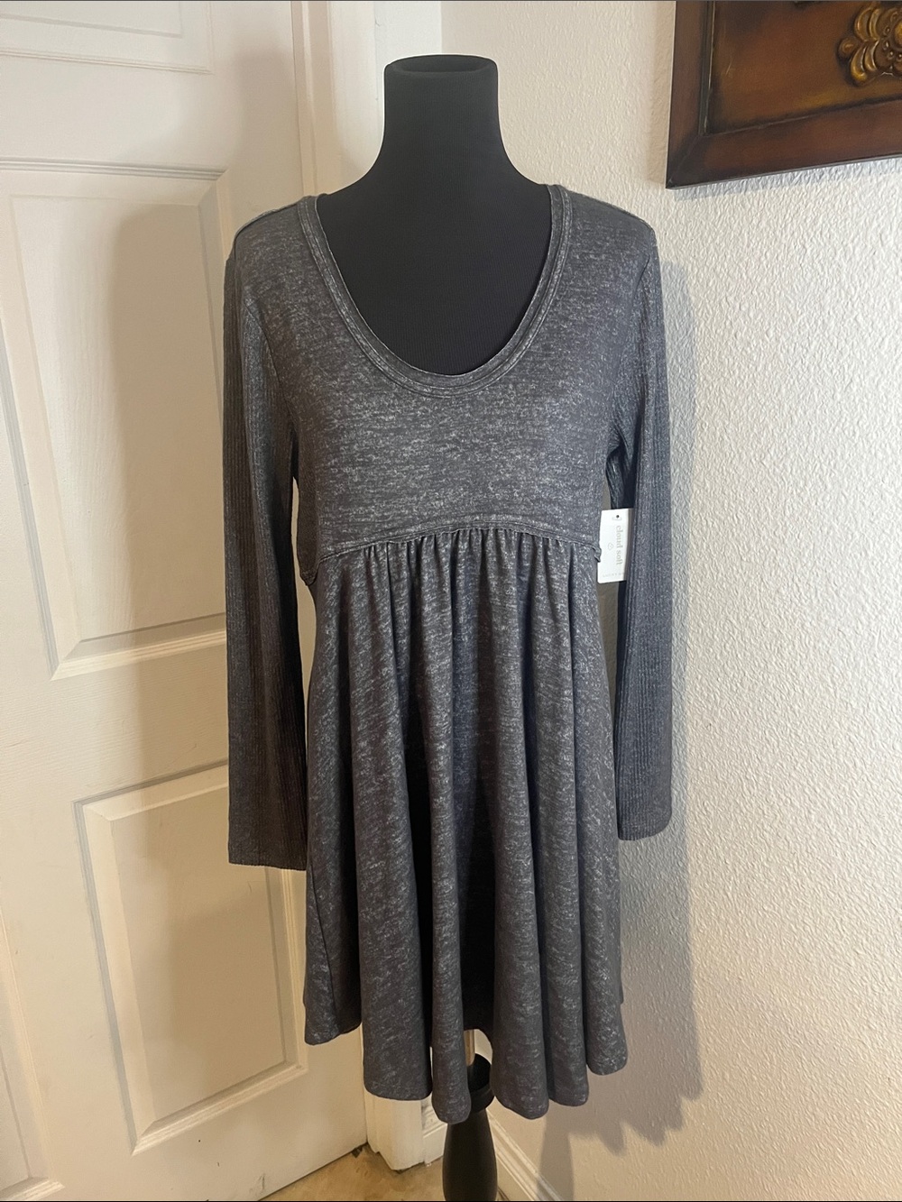 Lucky Brand Charcoal Gray Long Sleeve Swing Dress